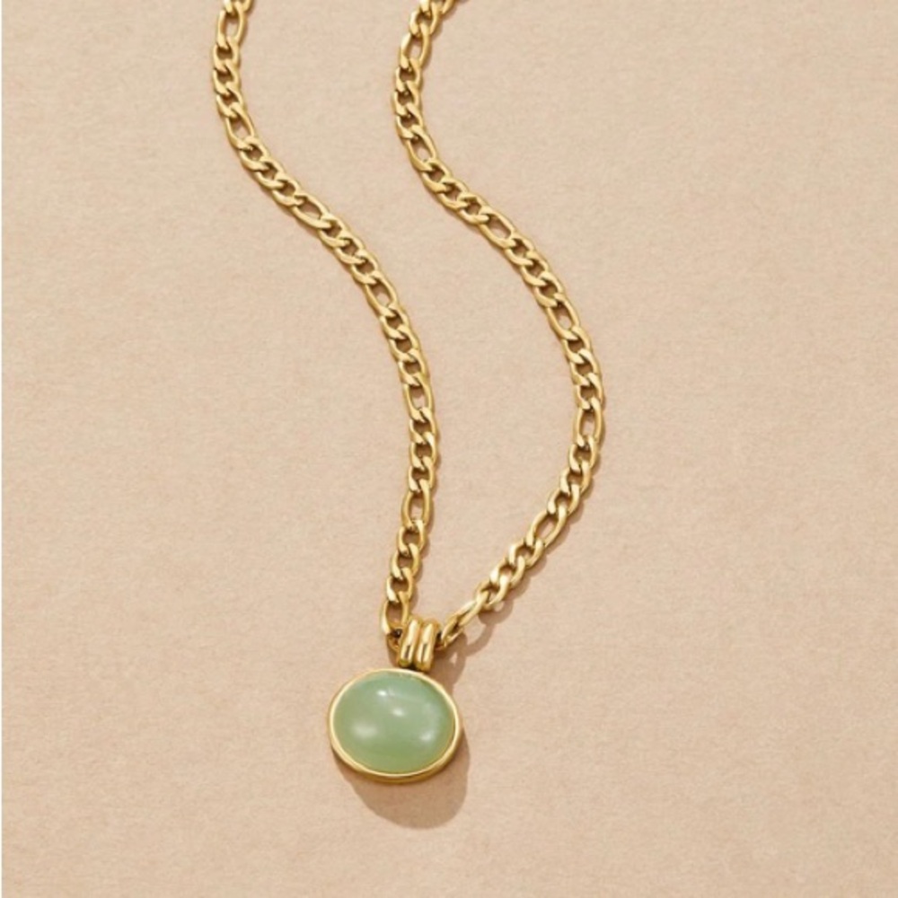 NWT Gold Necklace with Jade Oval Pendant